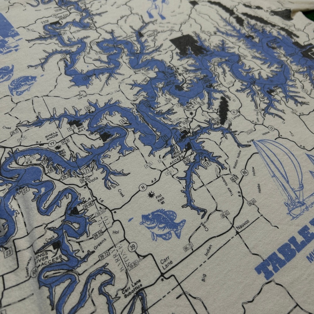 Vintage Delta Table Rock Lake AOP Map Graphic Tee Cream XL Men - Picture 11 of 16
